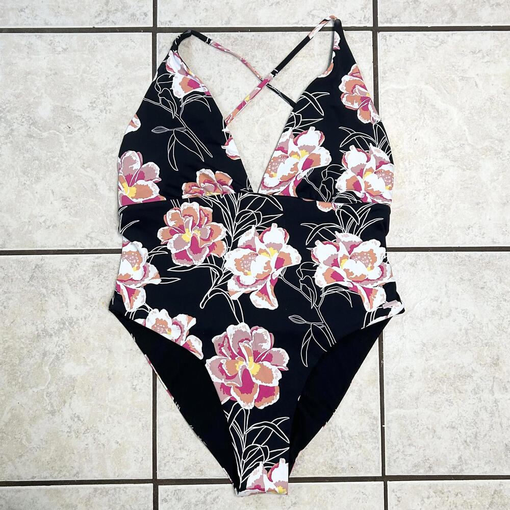 Roxy Floral One Piece Swimsuit Cheeky Scrunch Bikini Bathing Suit Women’s Large